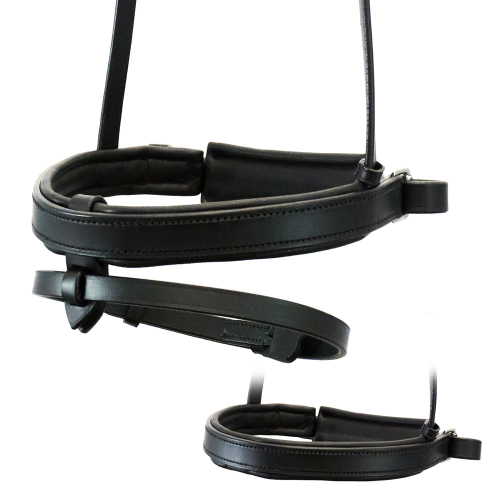 Black flat crank noseband with gel padding and removable flash