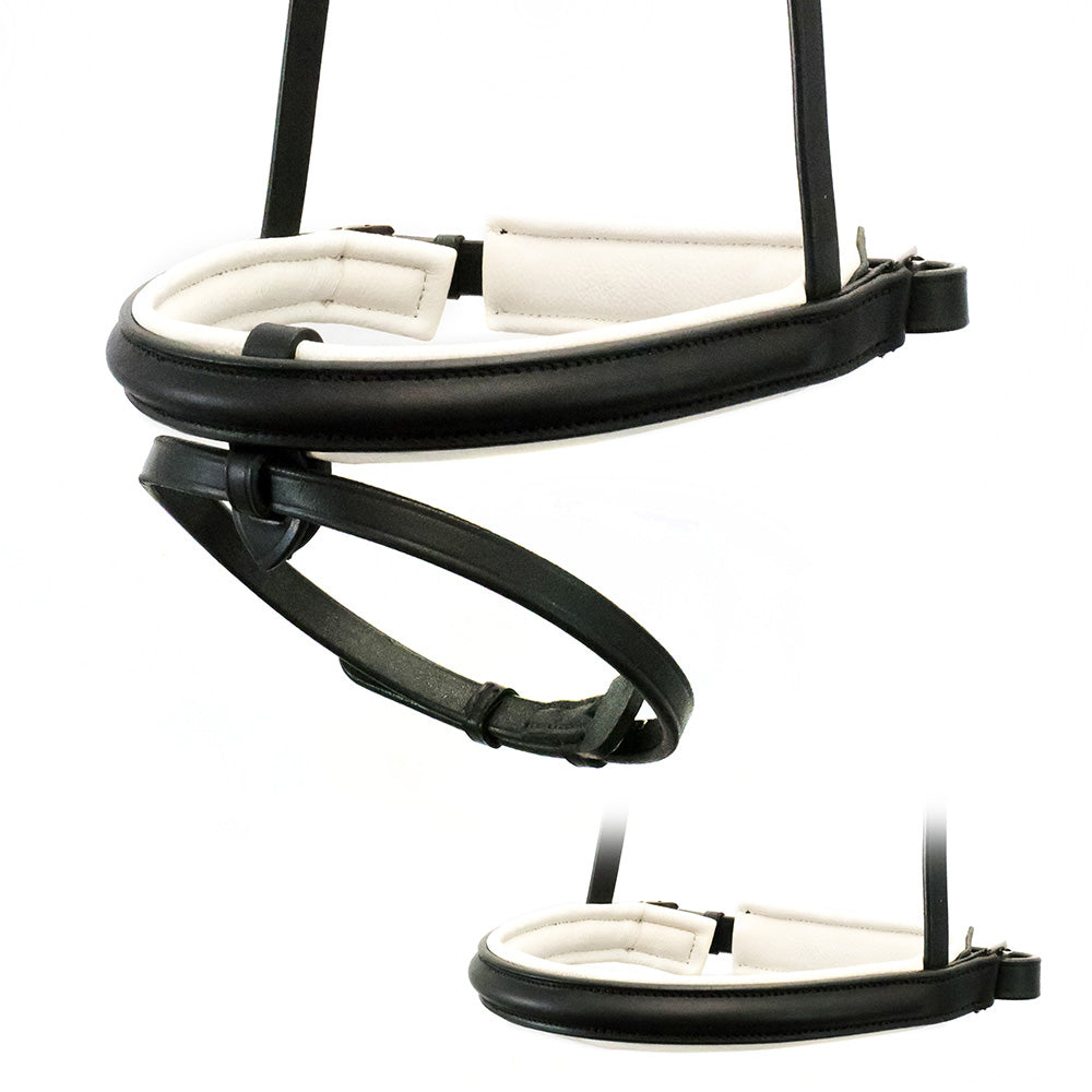 Straight Raised Plain White Padded Converter Crank - Black Gel Noseband