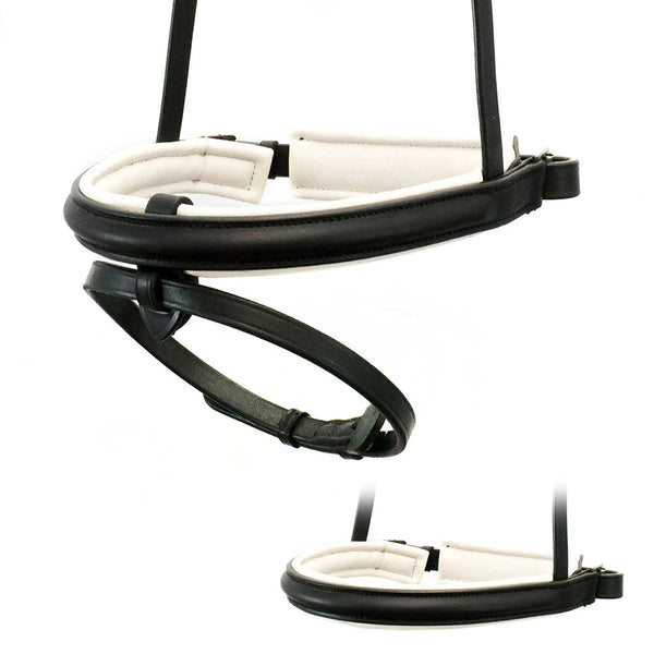 Straight Raised Plain White Padded Converter Crank - Black Gel Noseband