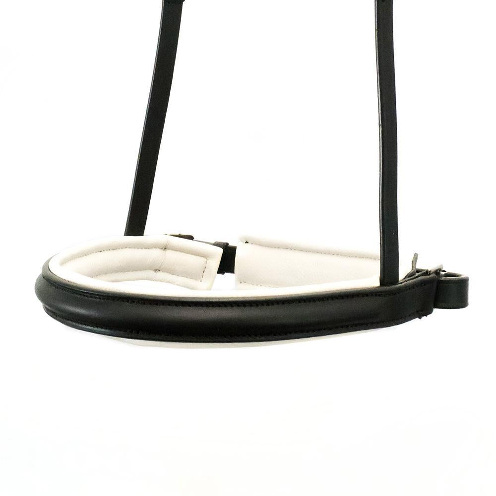 Straight Raised Plain White Padded Converter Crank - Black Gel Noseband