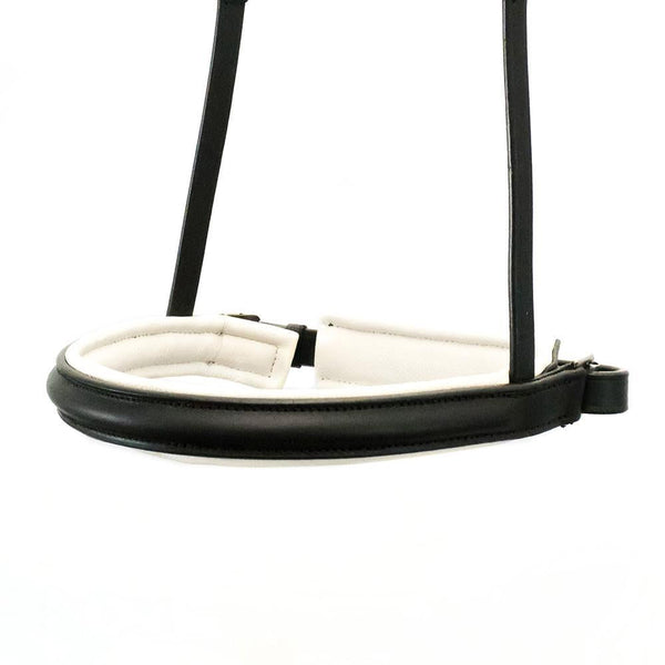 Straight Raised Plain White Padded Converter Crank - Black Gel Noseband