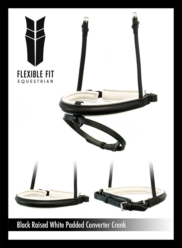 Straight Raised Plain White Padded Converter Crank - Black Gel Noseband