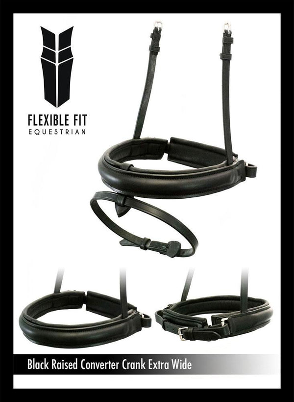 EXTRA WIDE STRAIGHT RAISED PLAIN CONVERTER CRANK - BLACK NOSEBAND - Flexible Fit Equestrian LLC
