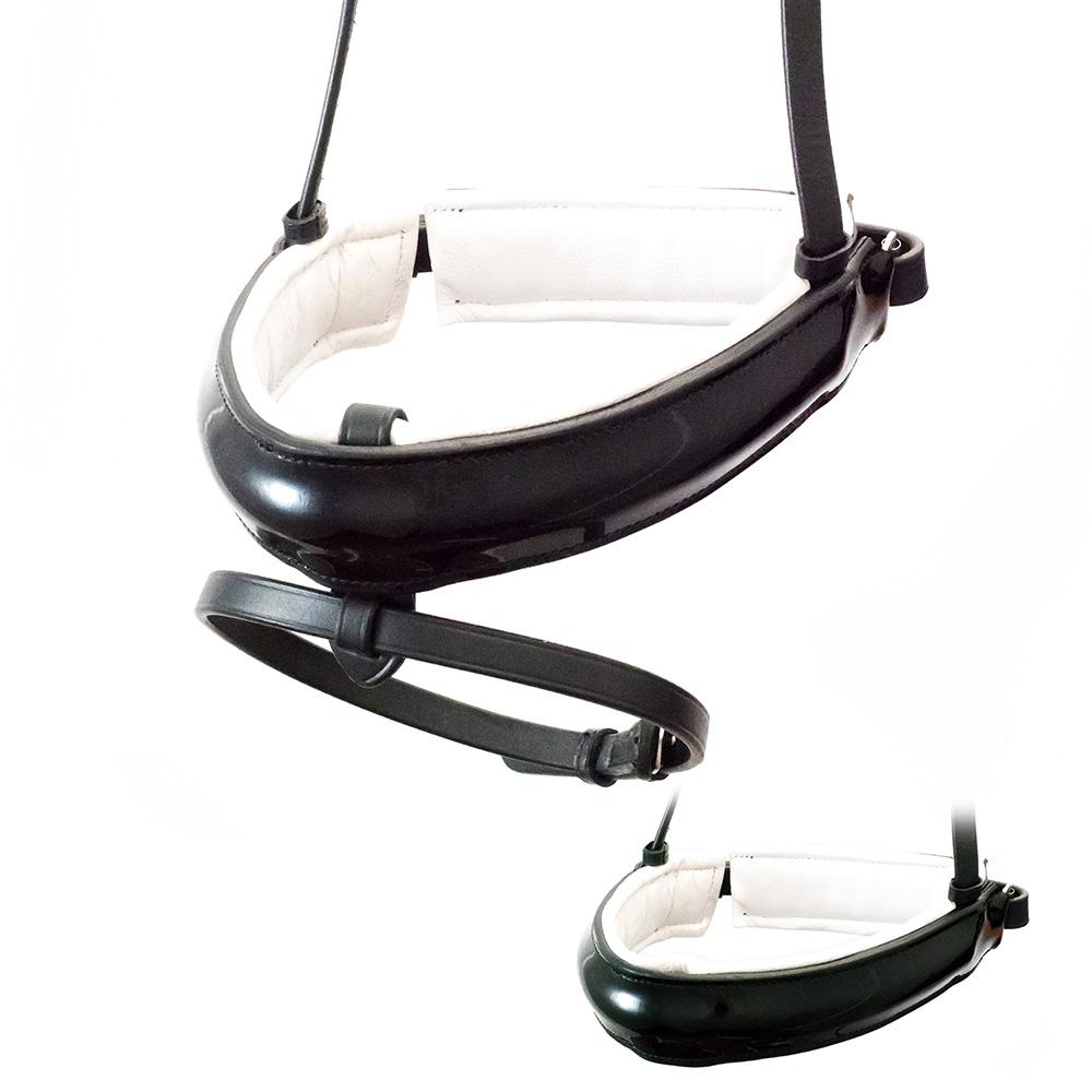 EXTRA WIDE STRAIGHT RAISED PATENT WHITE PADDED CONVERTER CRANK - BLACK NOSEBAND - Flexible Fit Equestrian LLC
