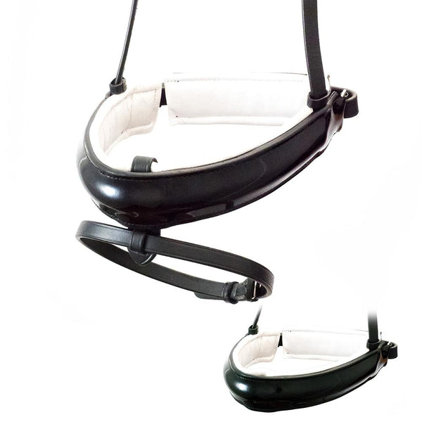 EXTRA WIDE STRAIGHT RAISED PATENT WHITE PADDED CONVERTER CRANK - BLACK NOSEBAND - Flexible Fit Equestrian LLC