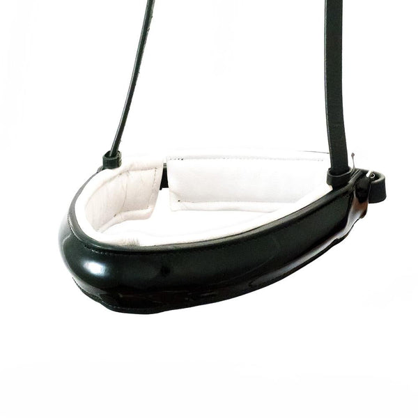 Extra Wide Straight Raised Patent White Padded Converter Crank - Black Gel Noseband