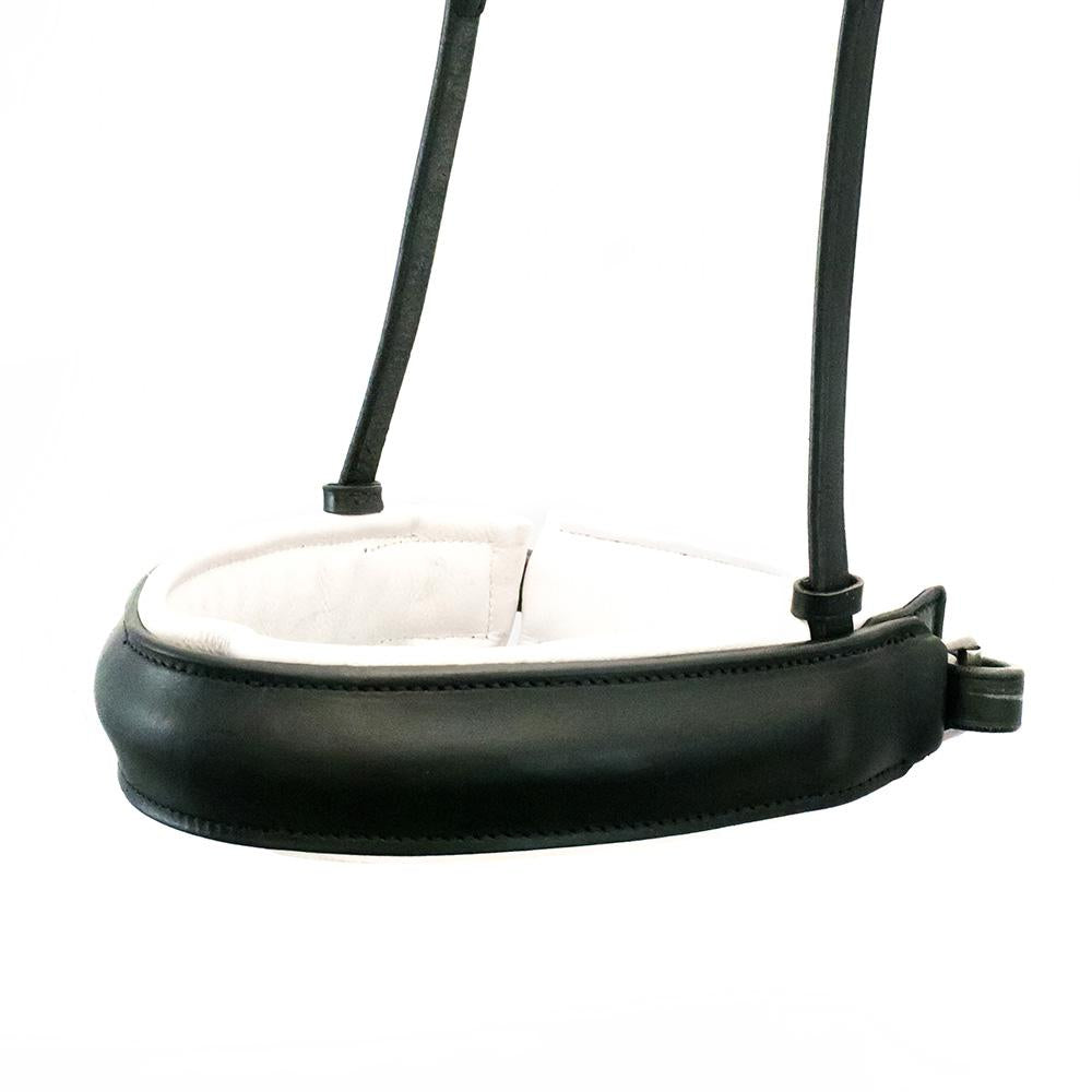 Extra Wide Straight Raised Plain White Padded Converter Crank - Black Gel Noseband