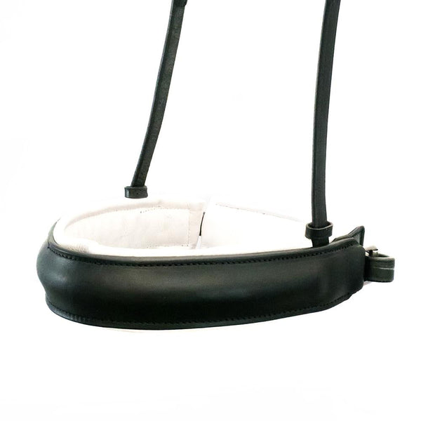 Extra Wide Straight Raised Plain White Padded Converter Crank - Black Gel Noseband