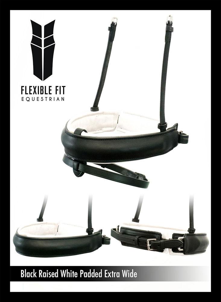EXTRA WIDE RAISED STRAIGHT PLAIN WHITE PADDED CONVERTER CRANK - BLACK NOSEBAND - Flexible Fit Equestrian LLC
