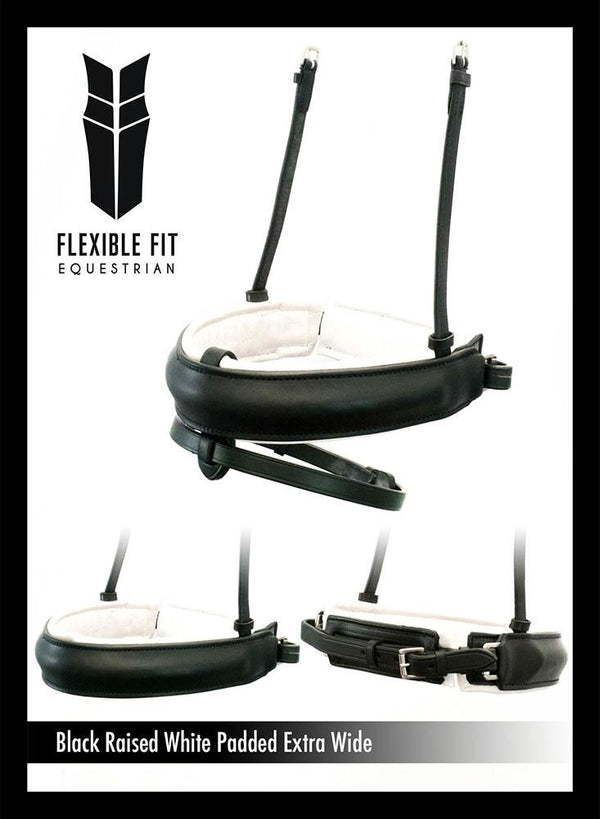 EXTRA WIDE RAISED STRAIGHT PLAIN WHITE PADDED CONVERTER CRANK - BLACK NOSEBAND - Flexible Fit Equestrian LLC