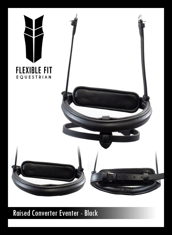 Straight Raised Plain Converter Cavesson - Black Gel Noseband