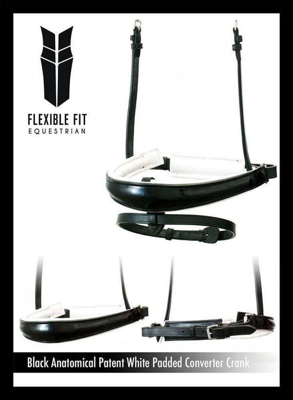 ANATOMICAL RAISED PATENT WHITE PADDED CONVERTER CRANK - BLACK NOSEBAND - Flexible Fit Equestrian LLC