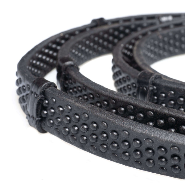 Bio grip black reins with continental stoppers and English leather ends