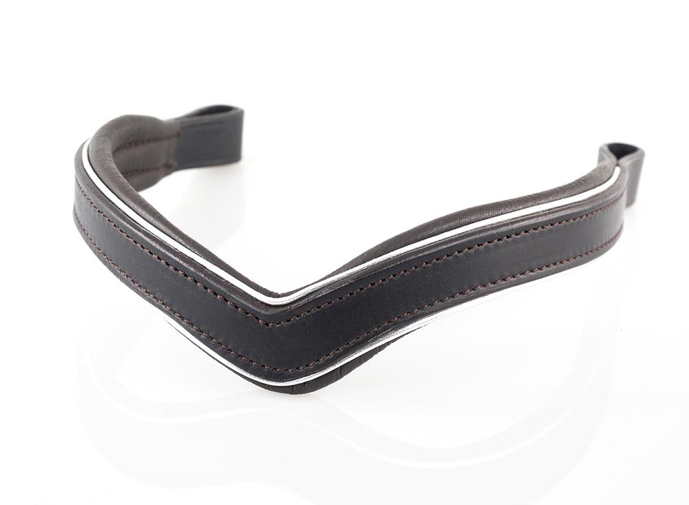 PLAIN V SILVER PIPE FLAT - HAVANA BROWBAND - Flexible Fit Equestrian LLC