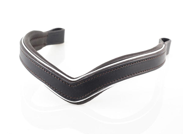 PLAIN V SILVER PIPE FLAT - HAVANA BROWBAND - Flexible Fit Equestrian LLC