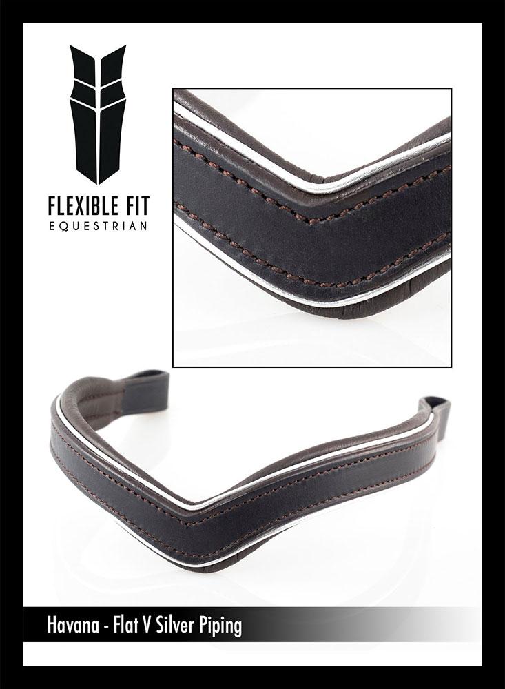 PLAIN V SILVER PIPE FLAT - HAVANA BROWBAND - Flexible Fit Equestrian LLC