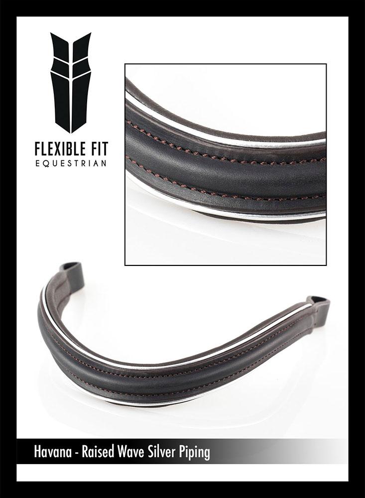 PLAIN RAISED WAVE SILVER PIPE - HAVANA BROWBAND - Flexible Fit Equestrian LLC