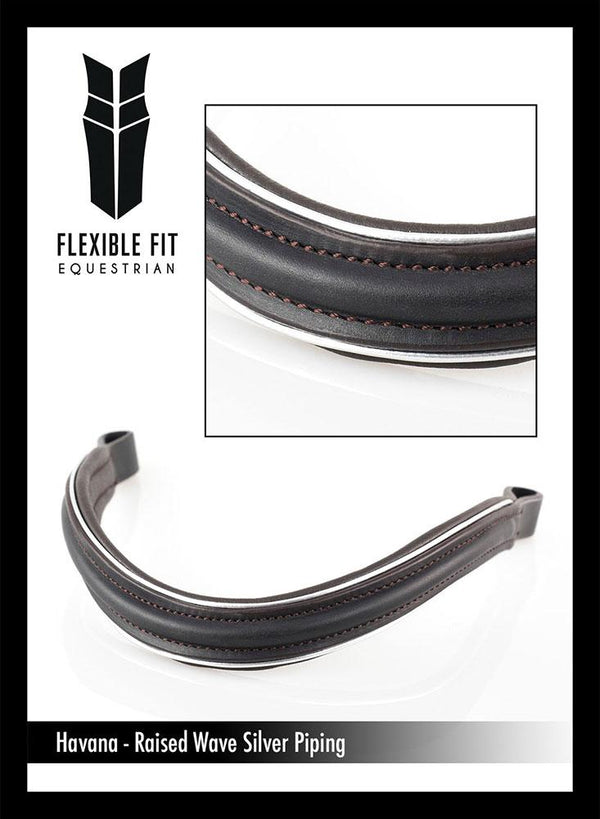 PLAIN RAISED WAVE SILVER PIPE - HAVANA BROWBAND - Flexible Fit Equestrian LLC