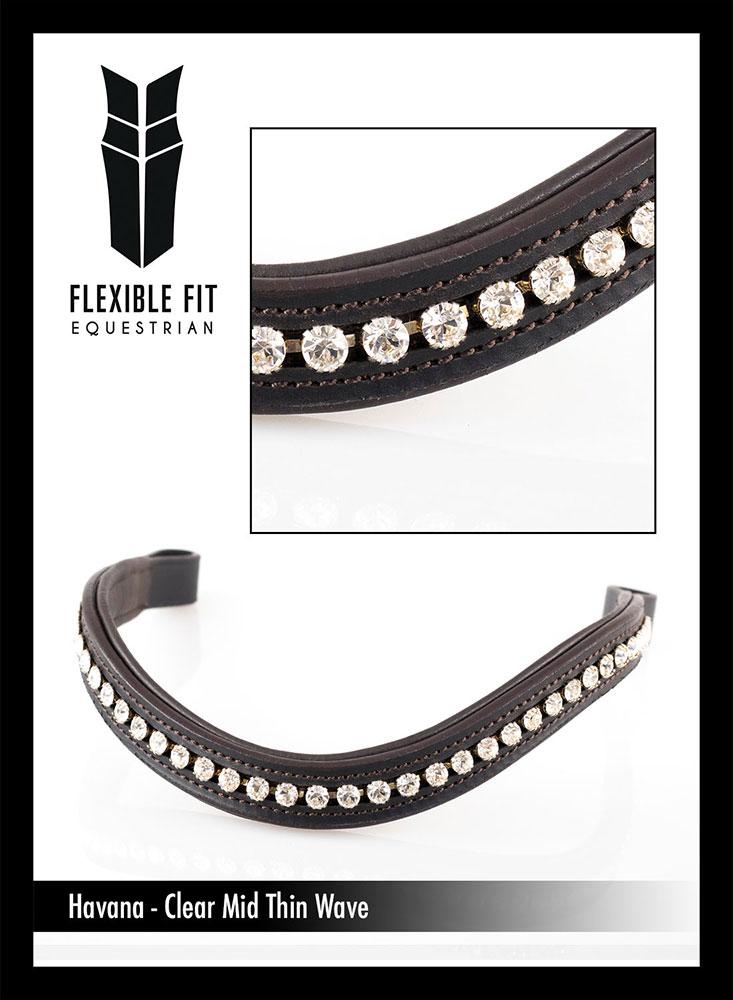 CLEAR CRYSTAL WAVE - HAVANA BROWBAND - Flexible Fit Equestrian LLC