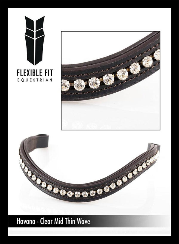 CLEAR CRYSTAL WAVE - HAVANA BROWBAND - Flexible Fit Equestrian LLC