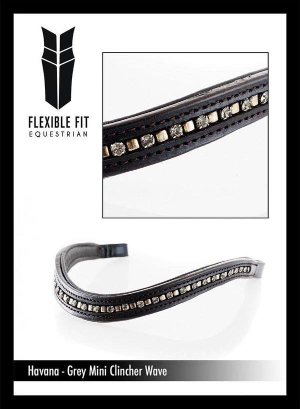 GREY CRYSTAL MINI CLINCHER WAVE - HAVANA BROWBAND - Flexible Fit Equestrian LLC