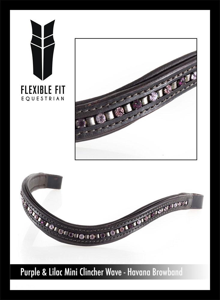 PURPLE AND LILAC MINI CLINCHER WAVE HAVANA BROWBAND - Flexible Fit Equestrian LLC