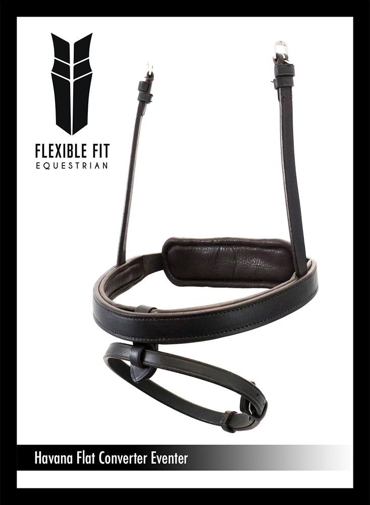 STRAIGHT FLAT PLAIN CAVESSON CONVERTER - HAVANA NOSEBAND - Flexible Fit Equestrian LLC