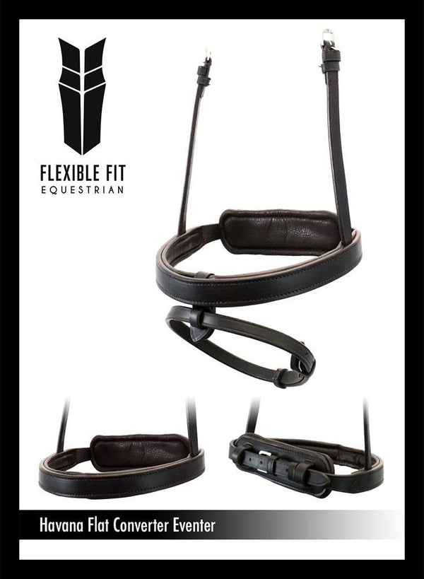 STRAIGHT FLAT PLAIN CAVESSON CONVERTER - HAVANA NOSEBAND - Flexible Fit Equestrian LLC