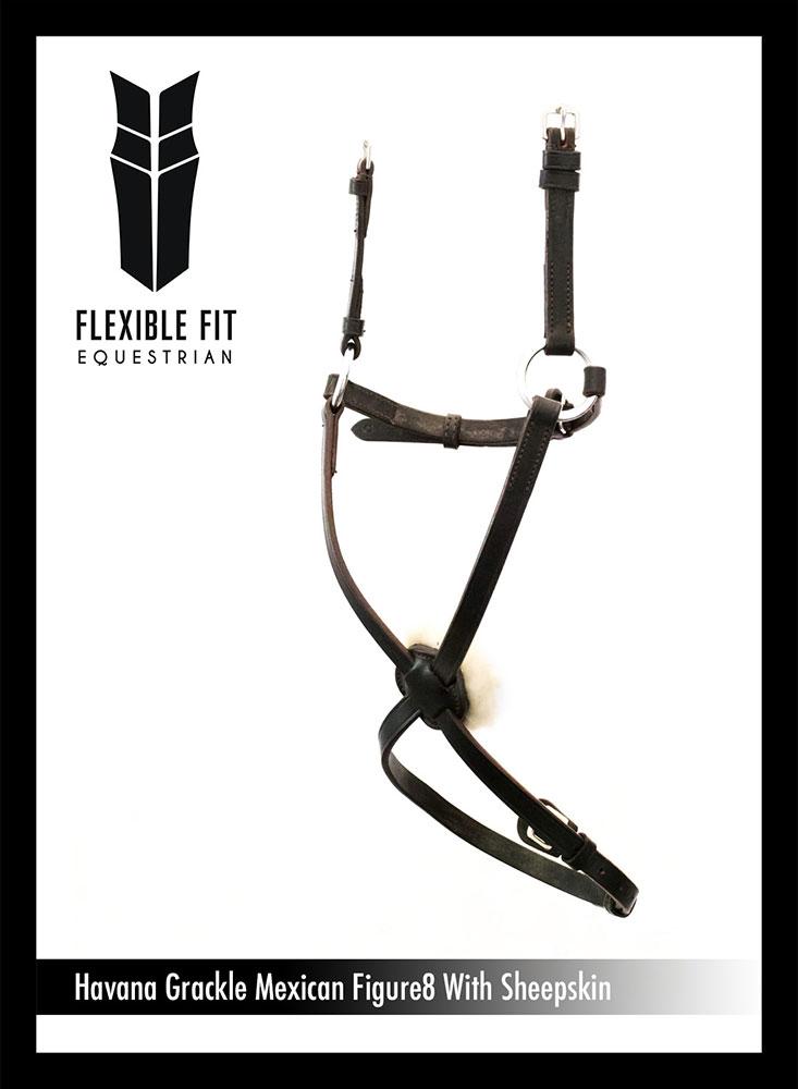 FIGURE 8 WITH SHEEPSKIN- HAVANA NOSEBAND - Flexible Fit Equestrian LLC