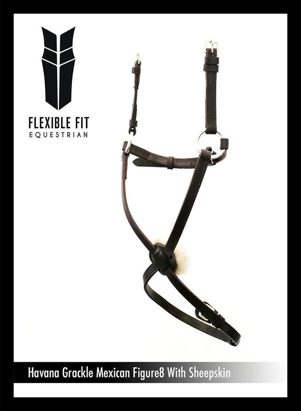 FIGURE 8 WITH SHEEPSKIN- HAVANA NOSEBAND - Flexible Fit Equestrian LLC