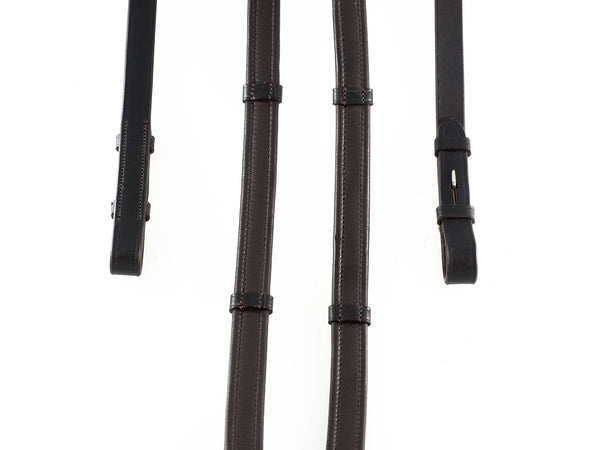 SHOW PADDED LEATHER WITH CONTINENTAL STOPPERS HAVANA REINS - Flexible Fit Equestrian LLC