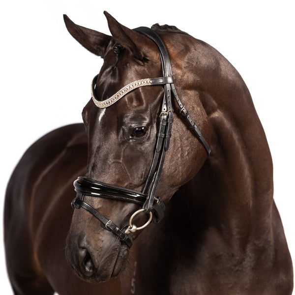 Flexible Fit black bridle with ergonomic crown and patent noseband